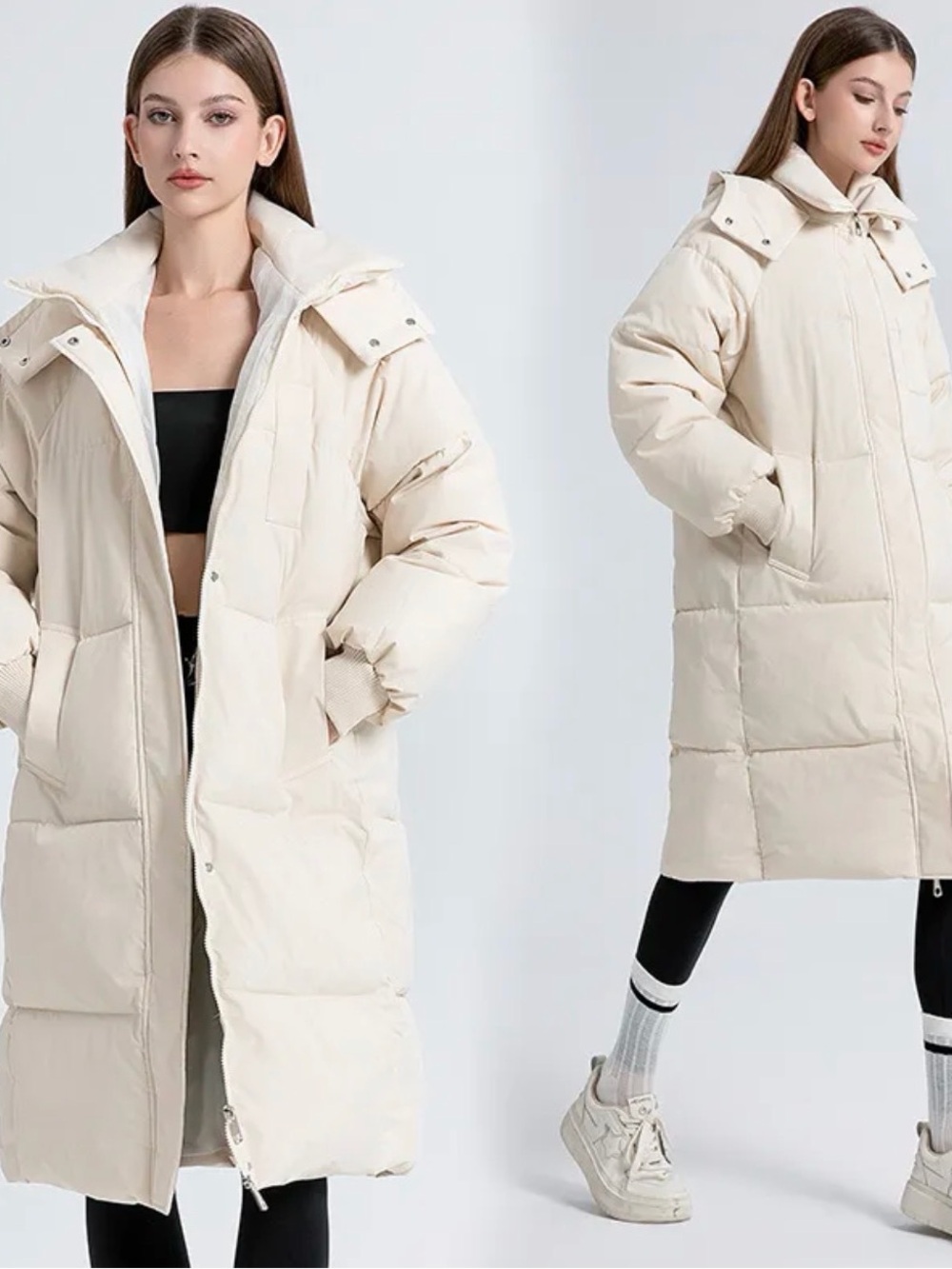 Longline Hooded Puffer Coat Cream/Ivory Size 3XL (Fits 12–14) NWT